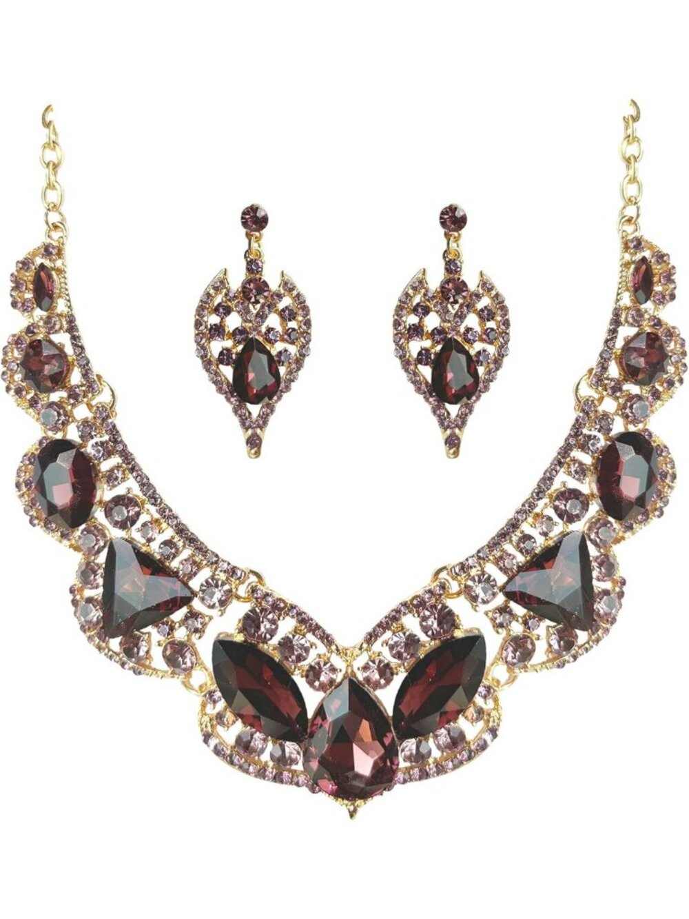 Chunky Crystal Flower Bib Necklace & Earrings Set | Statement Jewelry for Prom